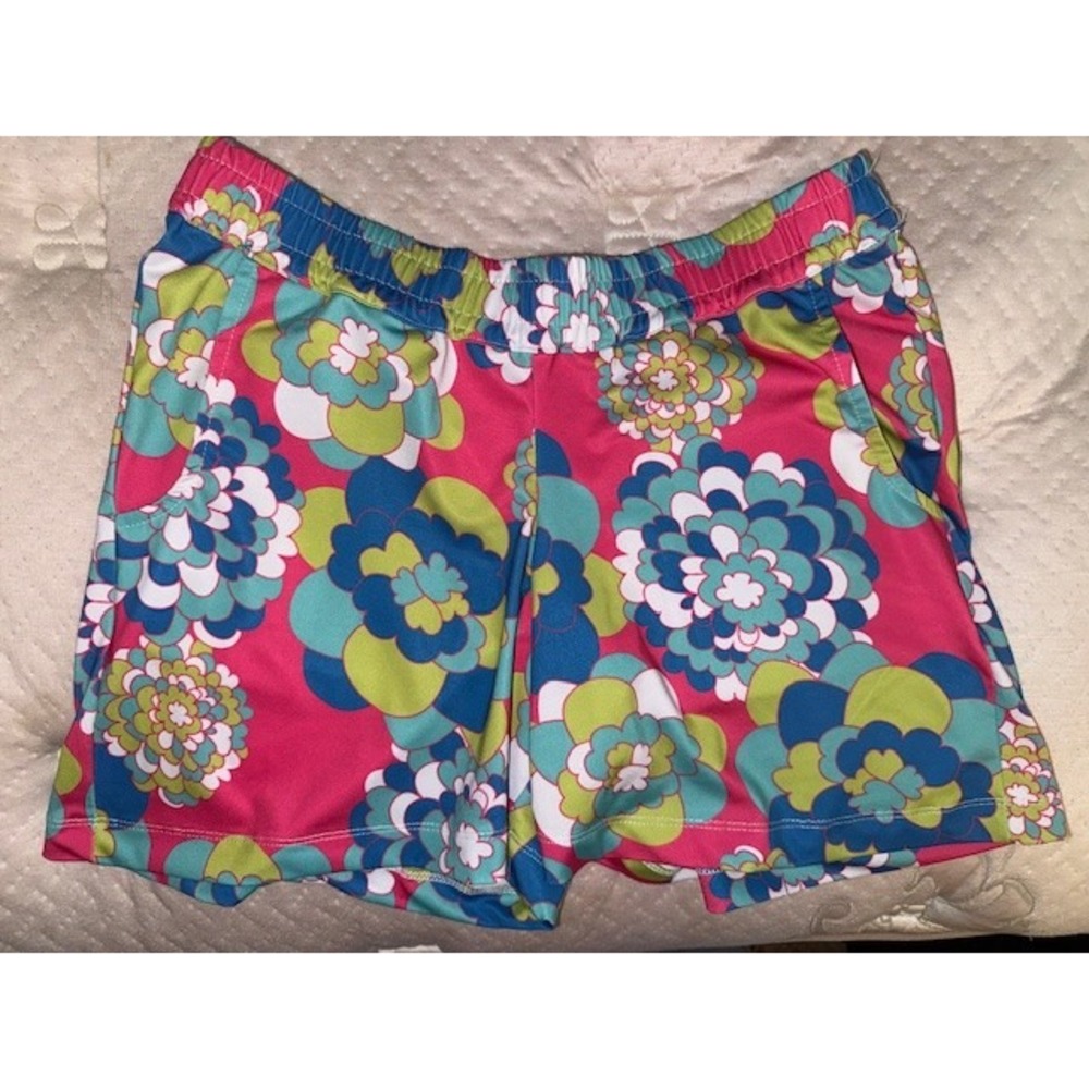 Tracy Negoshian Floral Shorts Womens XS Pink Blue Green Elastic Waist Pockets